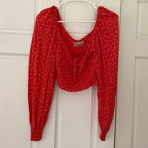 Red floral long sleeve top